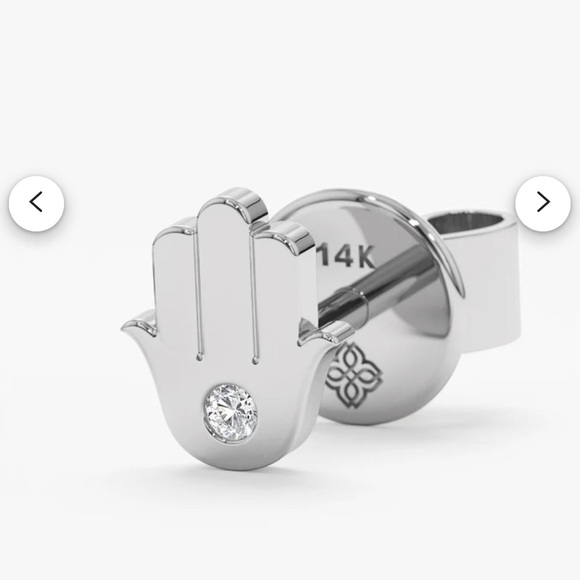 NWT Designer 14k White Gold and Diamond Hamsa and Evil Eye Earring Studs - Picture 5 of 12
